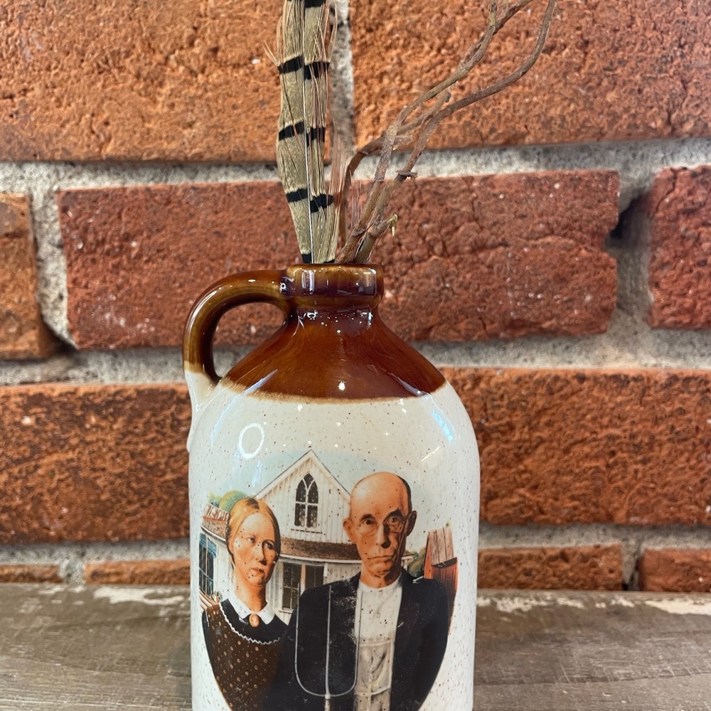 Vintage Ceramic Jug with American Gothic Design